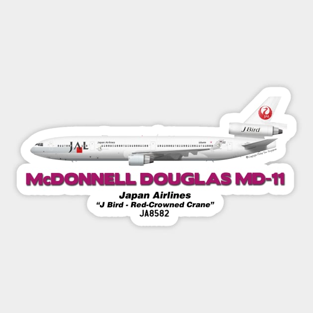 McDonnell Douglas MD-11 - Japan Airlines "J Bird - Red-Crowned Crane" Sticker by TheArtofFlying